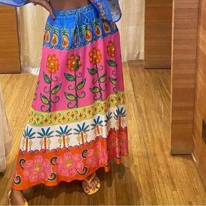 Farm Rio Printed Maxi Skirt Size XL Colorful Floral Summer Boho
